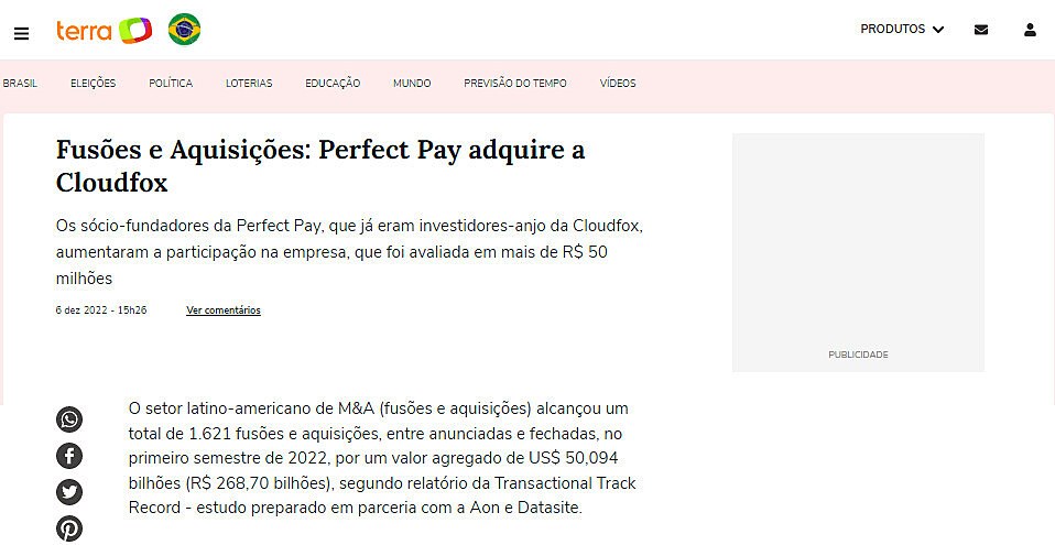 Fuses e Aquisies: Perfect Pay adquire a Cloudfox